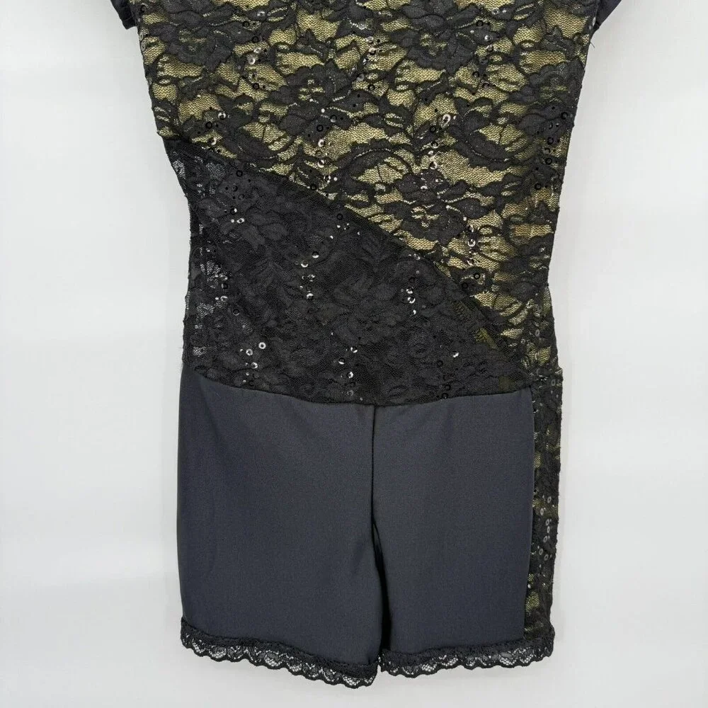 Dance‎ Costume Black Gold Sequins Jazz Child Large Open Back “Bionic”